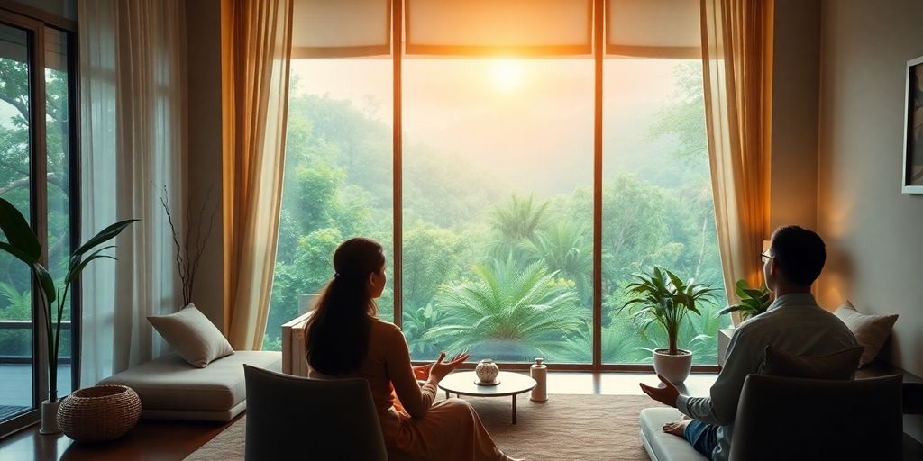 Therapy room in Thailand with calming nature and comfort.