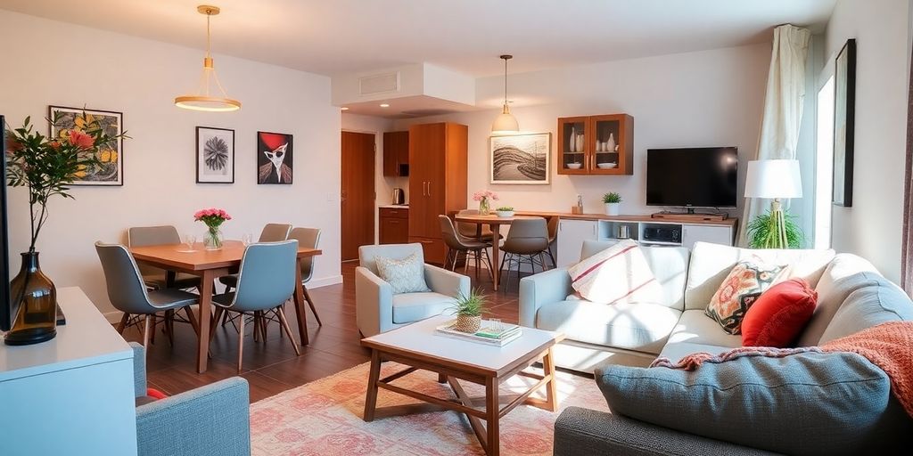 Un espace de vie accueillant avec un mobilier moderne et du confort.
