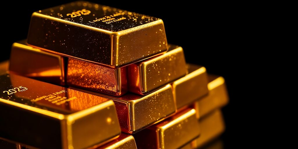 Barres d'or brillantes sur fond sombre.