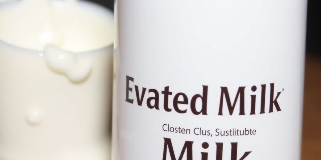 Can of evaporated milk with creamy splash background.