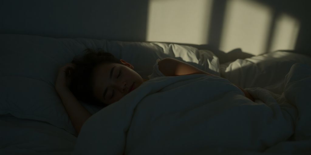 Calm person sleeping peacefully under a cozy blanket.