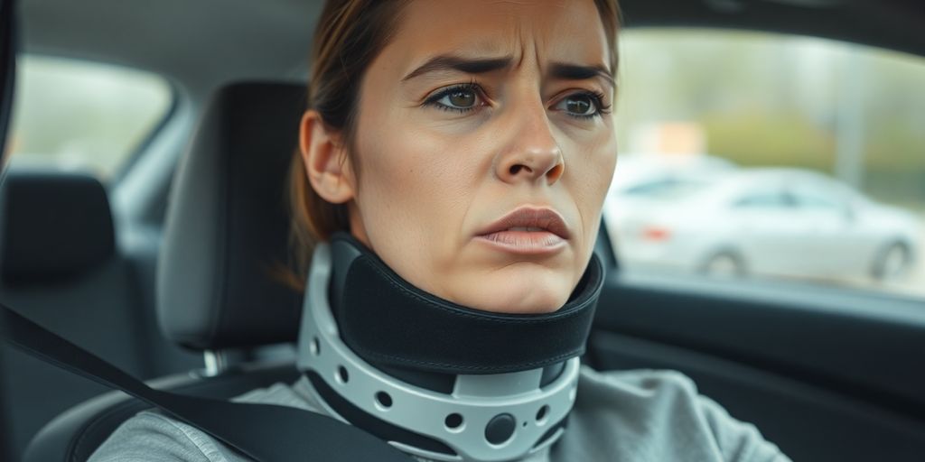 How Long Does Whiplash Last? Answers for Decatur Car Accident Victims 2 Car accident victim with neck brace after whiplash.