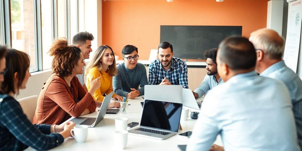 Team collaboration in a modern office setting.