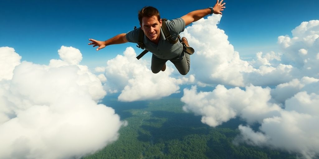 Nathan Drake saute d'un avion en chute libre au-dessus d'une jungle luxuriante.