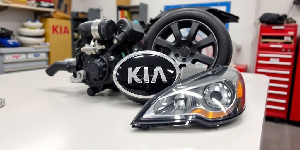 Used Kia parts in a clean auto garage.