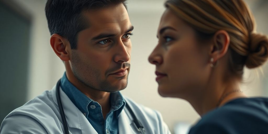 Healthcare professional pondering AI challenges in patient care.