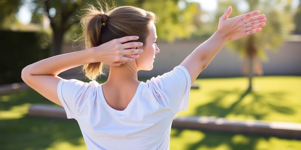 Person stretching outdoors for arthritis relief.