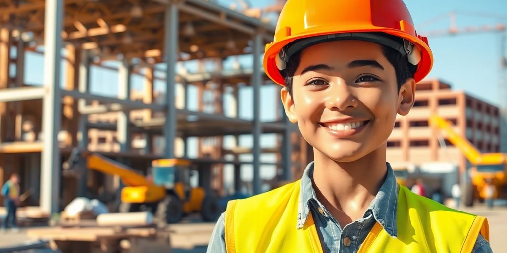 Smiling construction assistant on job site