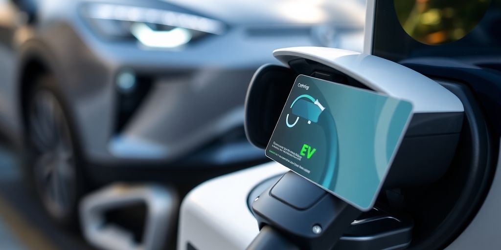 Electric vehicle charging card on a charging station.