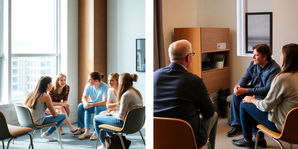 Teens and adults in separate therapy groups.