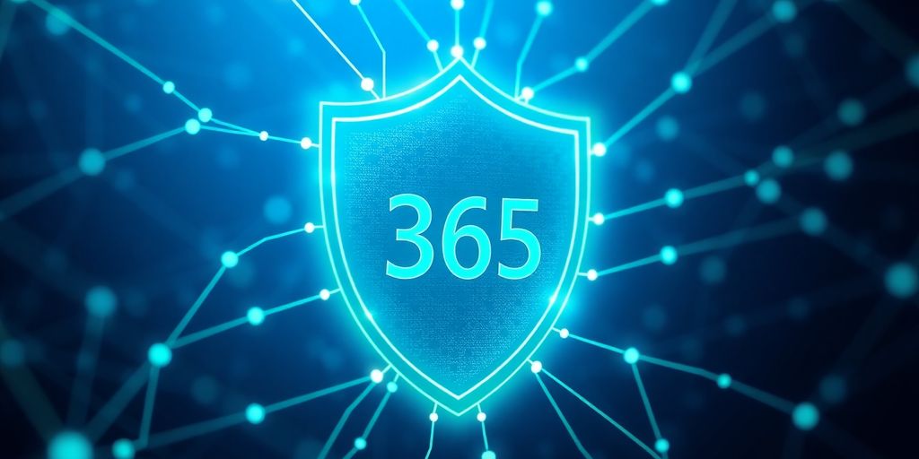 Microsoft 365 security icons and shield.