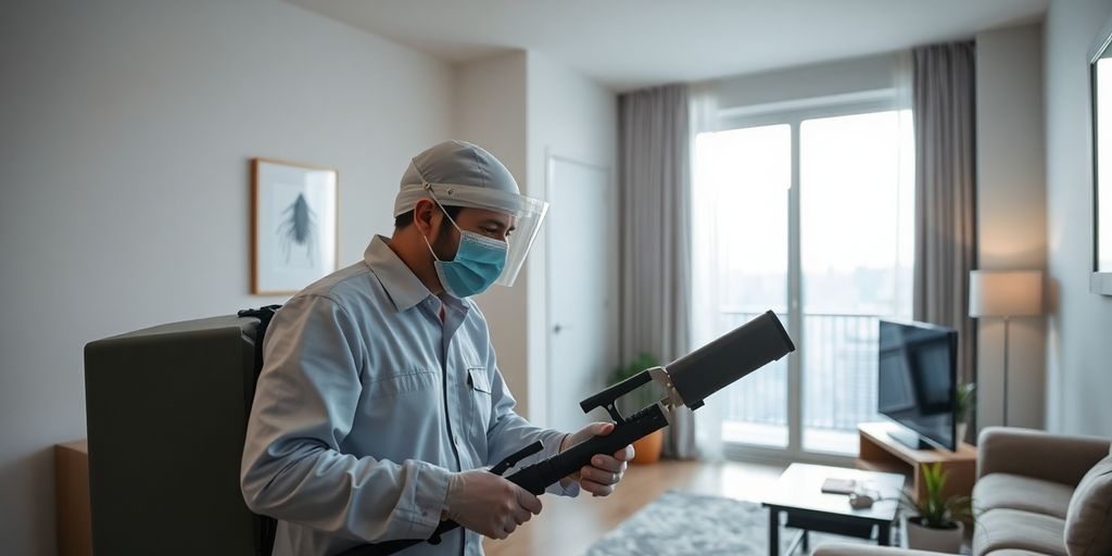 Tehnician de dezinsecție în apartament modern.