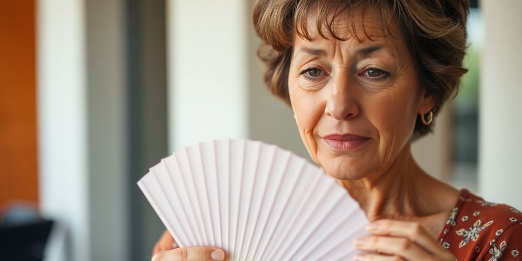 Woman experiencing hot flash.