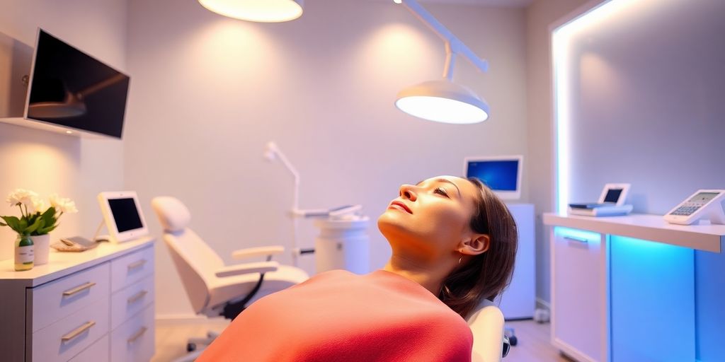 Ambiente moderno de tratamento facial em clínica.