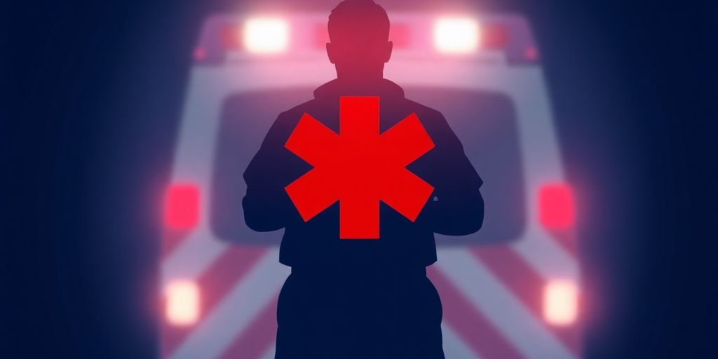 EMT silhouette with medical cross.