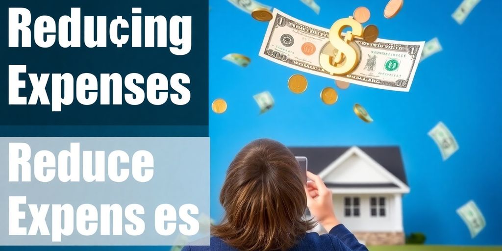 Person happily examining a house with money flowing around it.