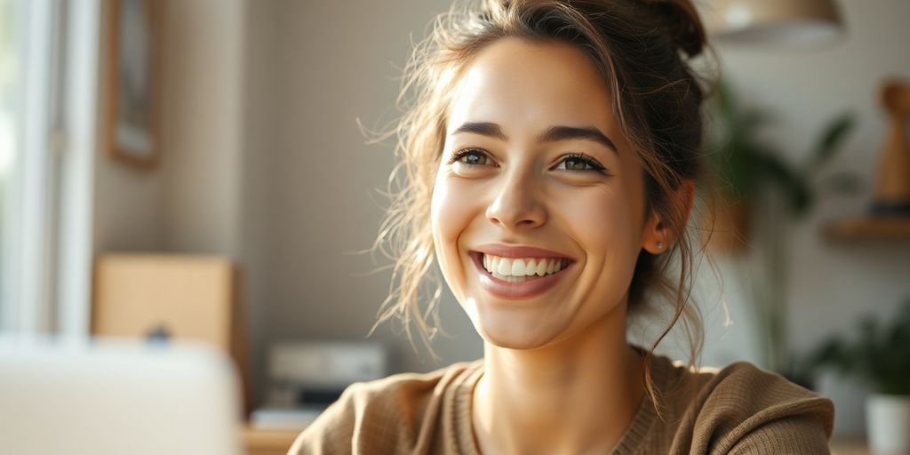 Une personne heureuse travaillant à mi-temps.