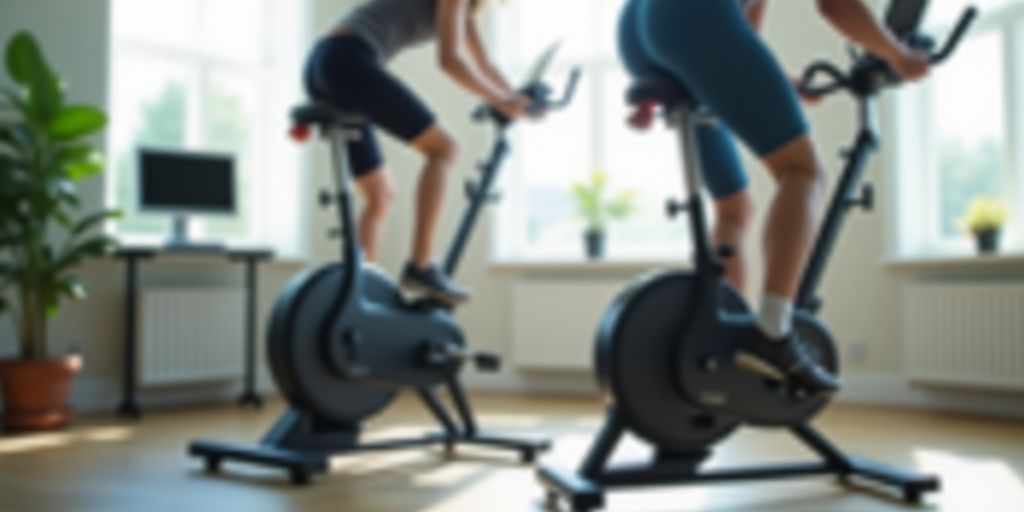 Ergometer und Rollentrainer in einer modernen Fitnessumgebung.