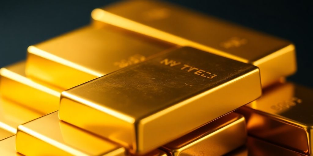 Lingots d'or hérités empilés sur une surface brillante.