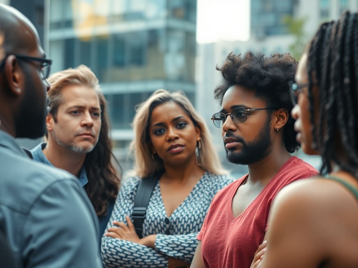 Grup divers de oameni discutând despre protecția identității.