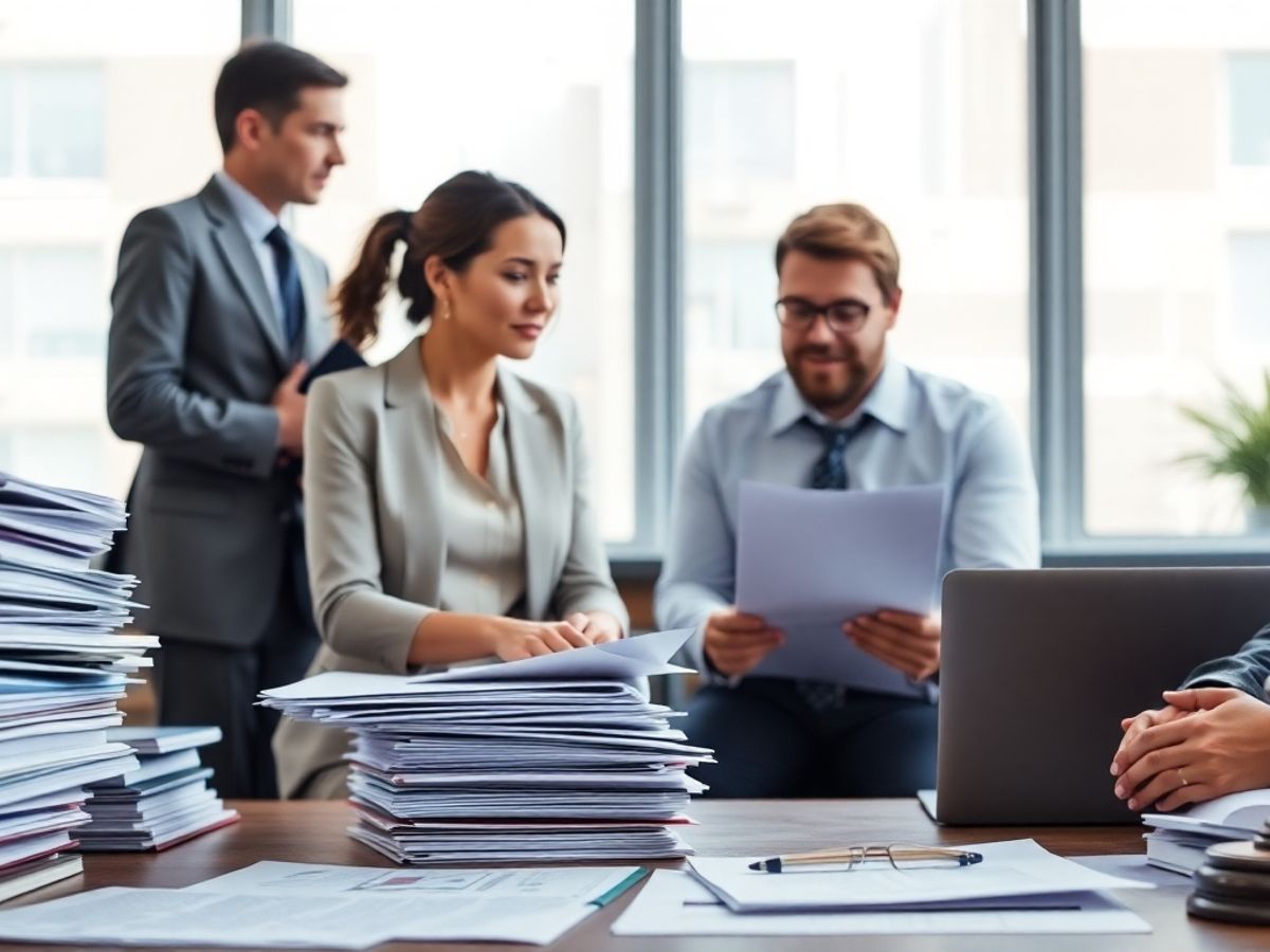 Discuții între oameni de afaceri despre dreptul comercial.