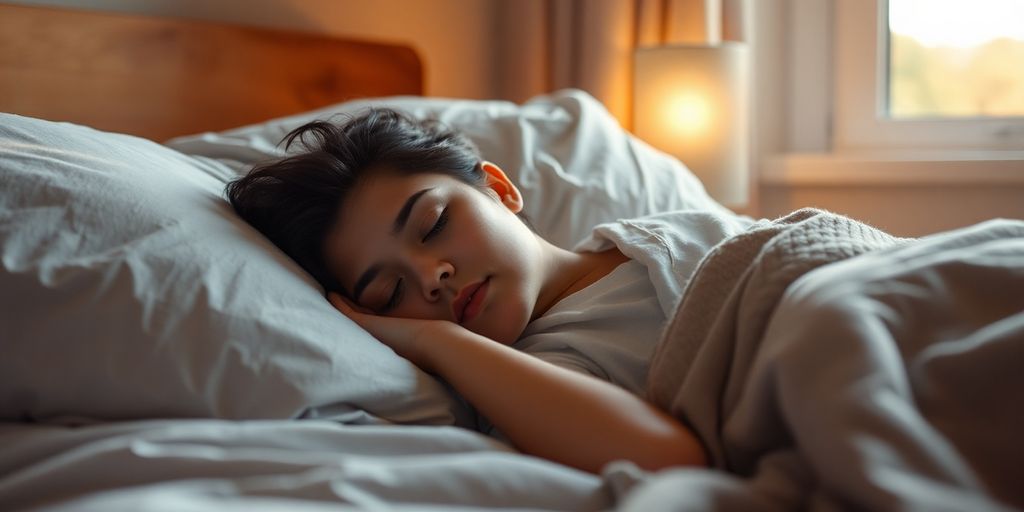 Peaceful sleeping person bathed in soft moonlight.
