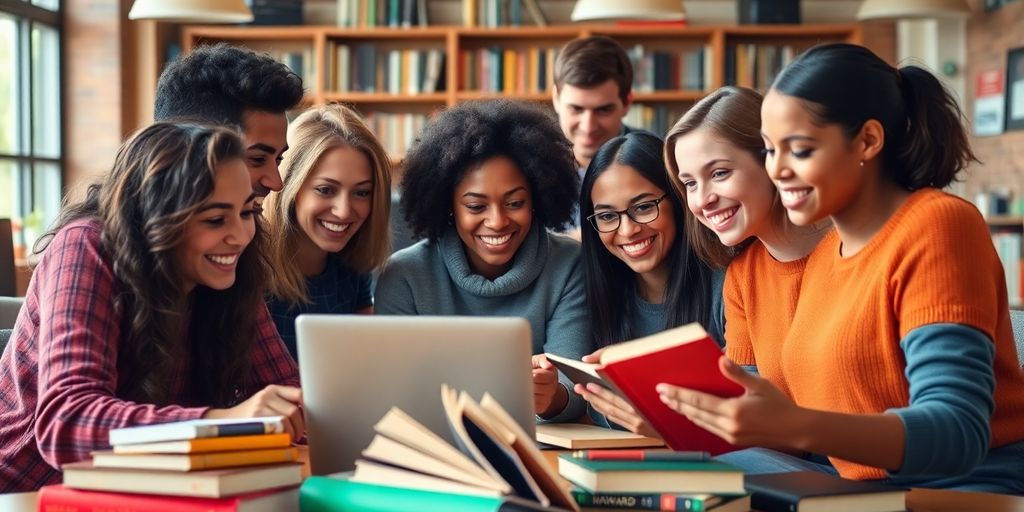 Students collaborating online in a vibrant learning environment.