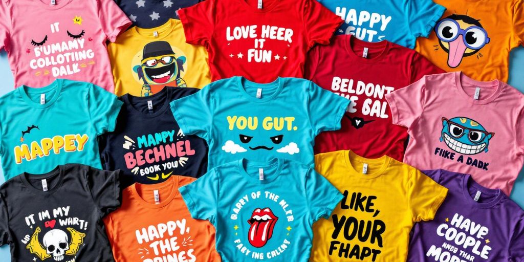 Colourful funny t-shirts with playful designs and graphics.