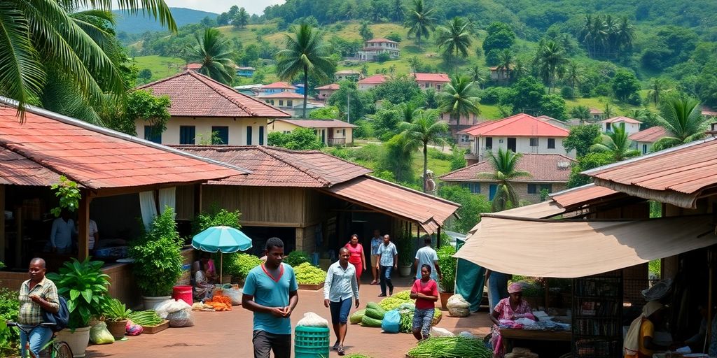 Vibrant market scene in Liberia with local entrepreneurs.