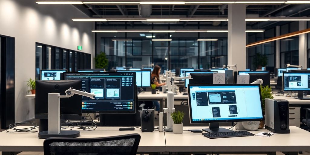 Modern office with automation tools in action.