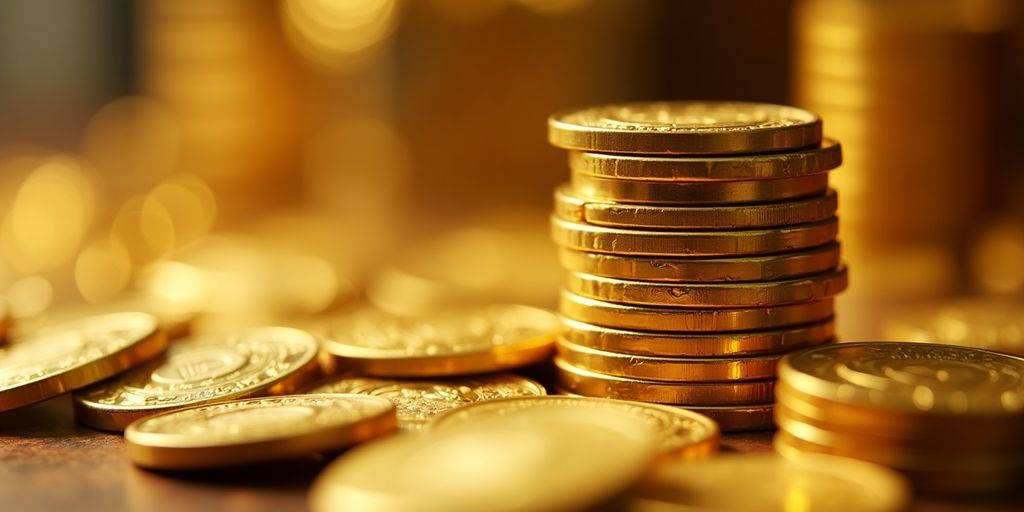 Pièces d'or empilées sur un fond flou.