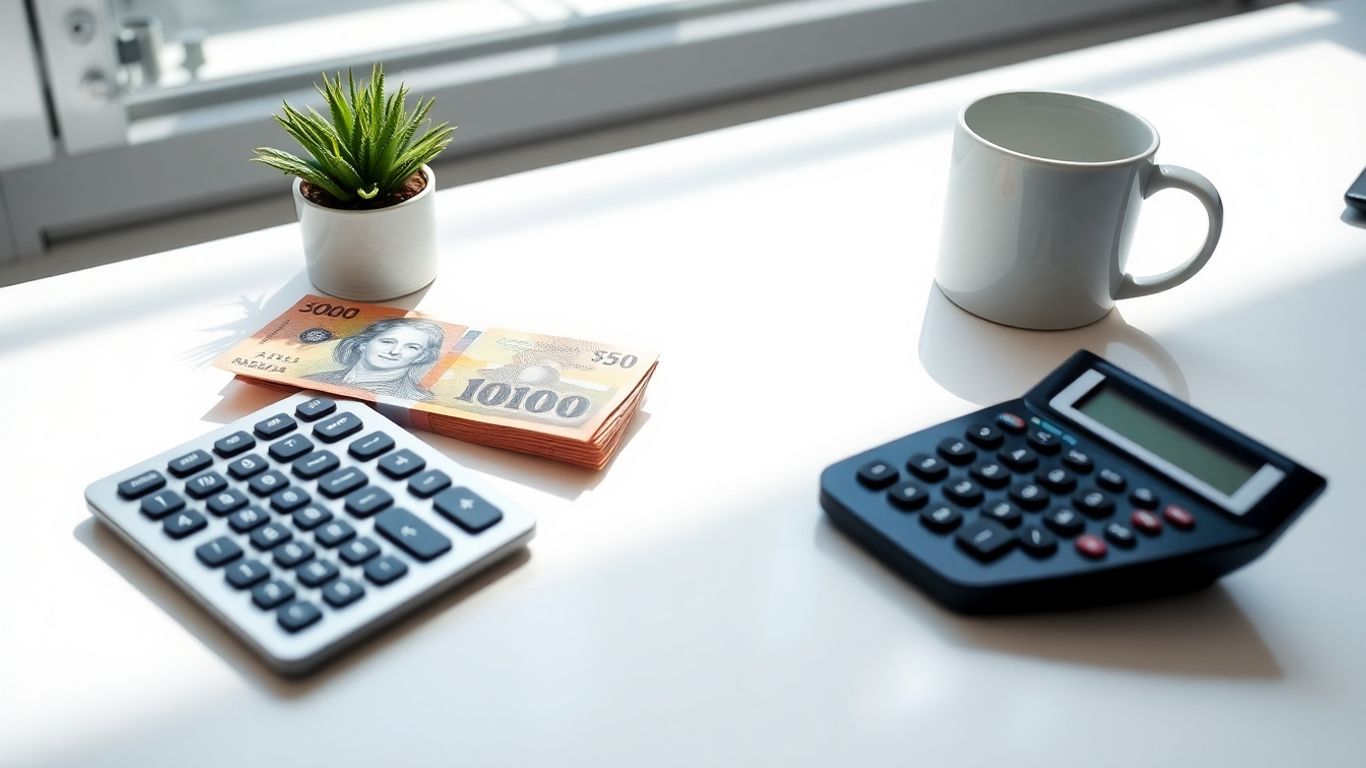 Australian dollars with calculator on modern office desk