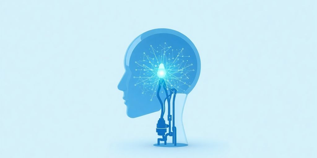 Robot head with glowing brain inside