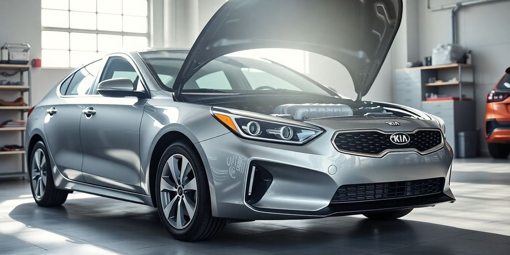 Shiny Kia car parts in a garage