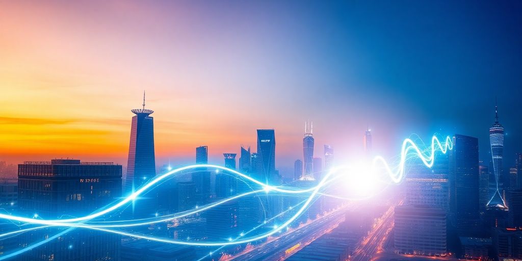 Digital wave connecting diverse business elements.