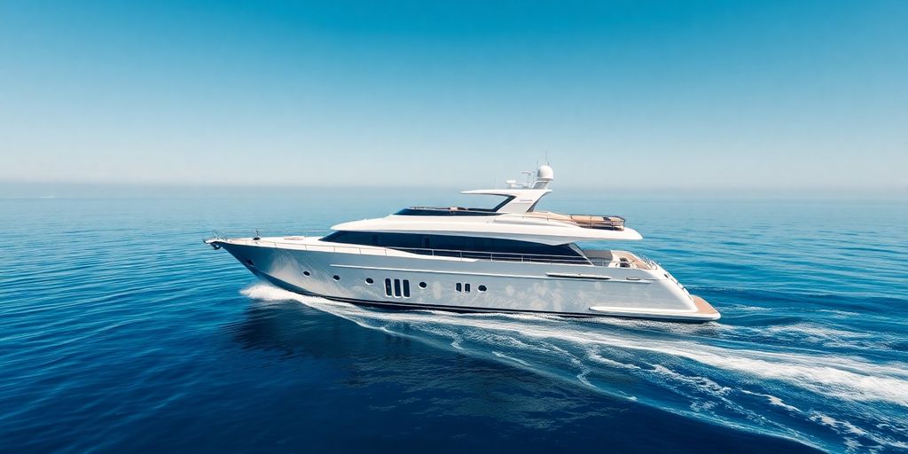 Sleek 54m superyacht cruising on calm blue water.