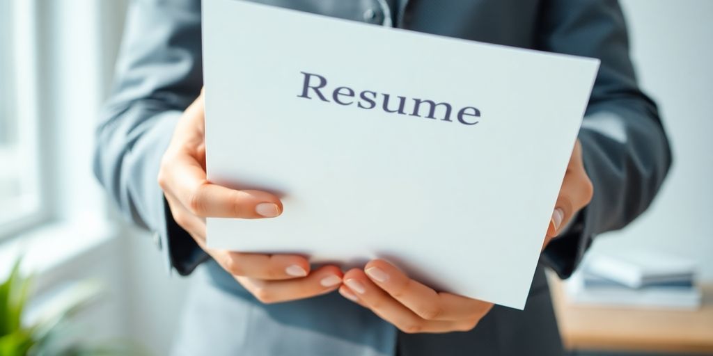 A person's hands holding a resume document.