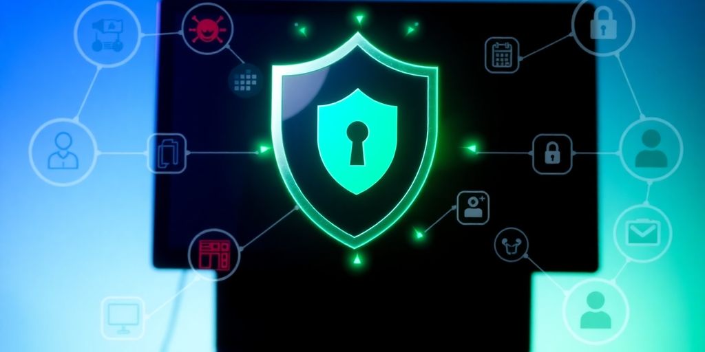 Bouclier numérique protégeant un écran d'ordinateur.