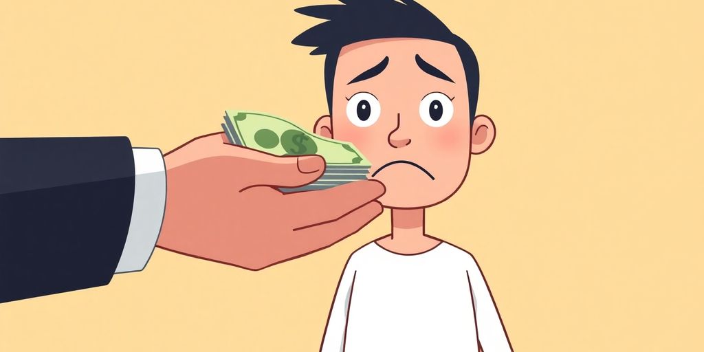 Person receiving financial aid, cartoon style