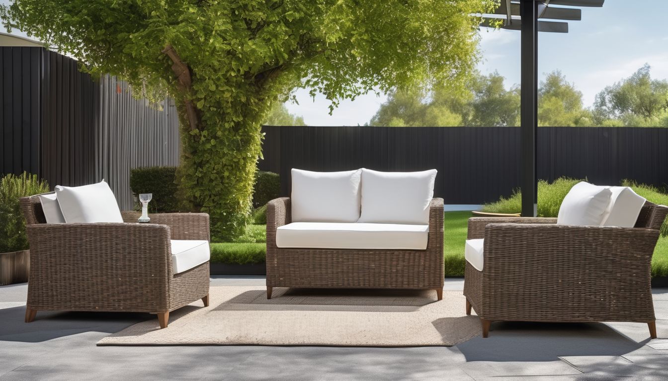 outdoor furniture with protective covers in a garden