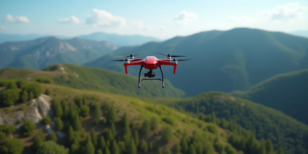 Drone capturant des données 3D sur le terrain.