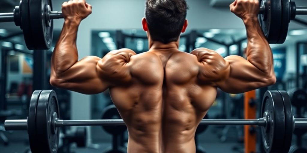 Person lifting weights, highlighting strong back muscles.