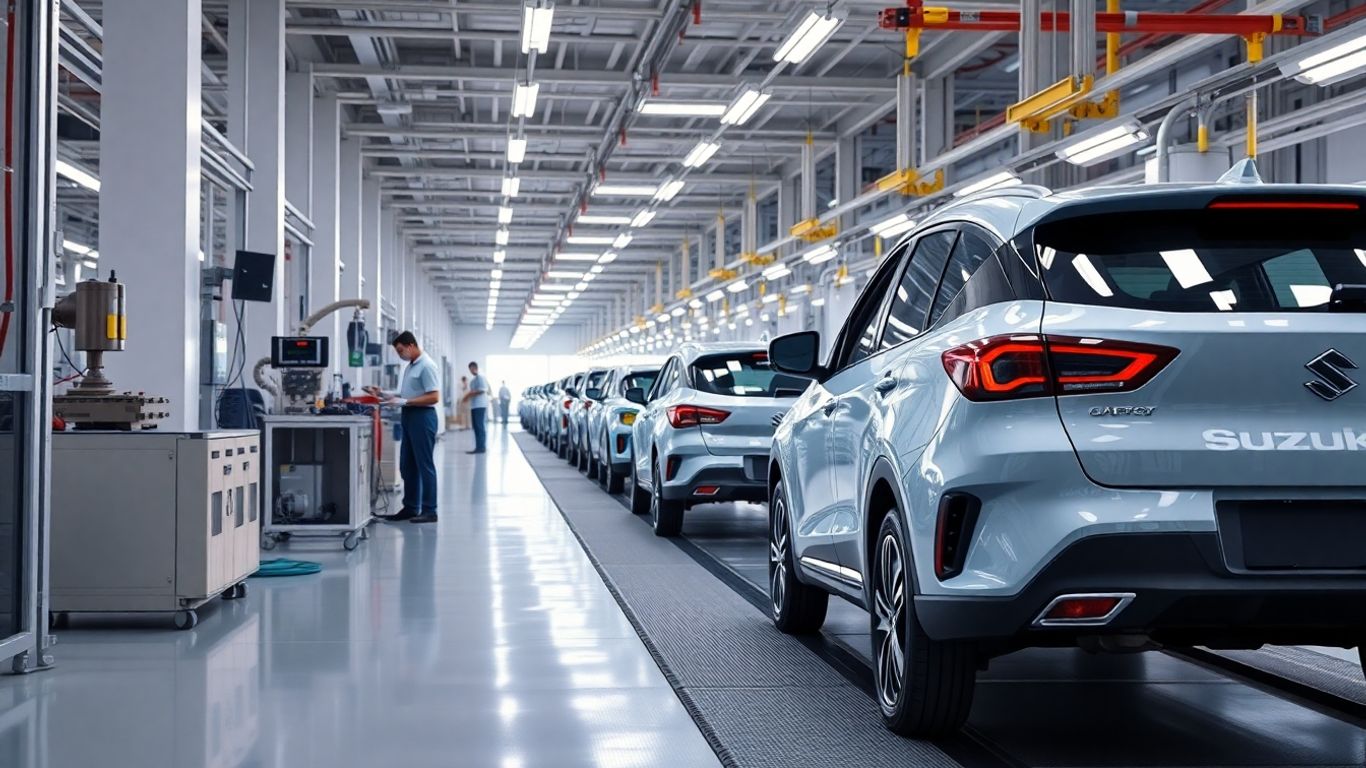 Suzuki electric car on factory assembly line in Gujarat