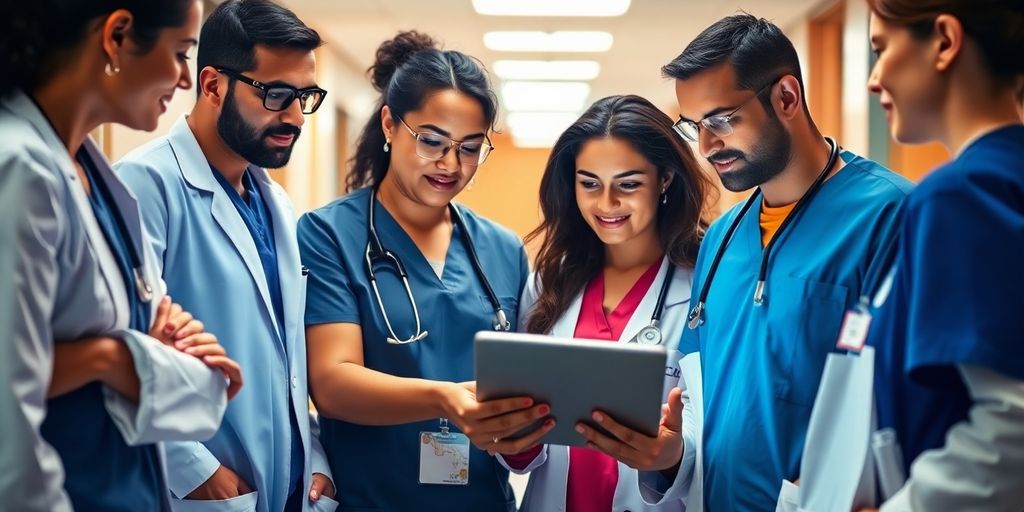 Healthcare professionals collaborating efficiently with technology.