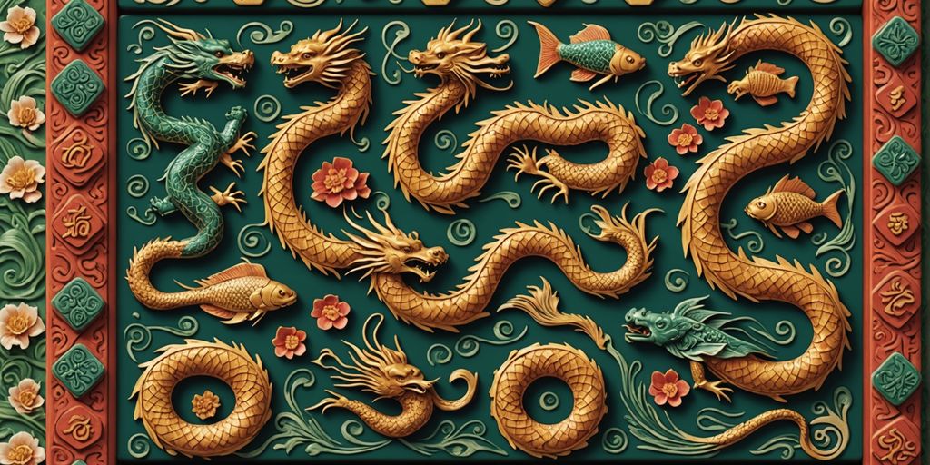 Mahjong tiles with animal engravings