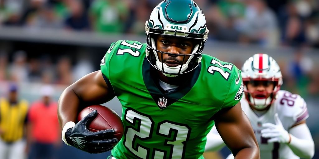 Saquon Barkley running in Eagles uniform during a game.