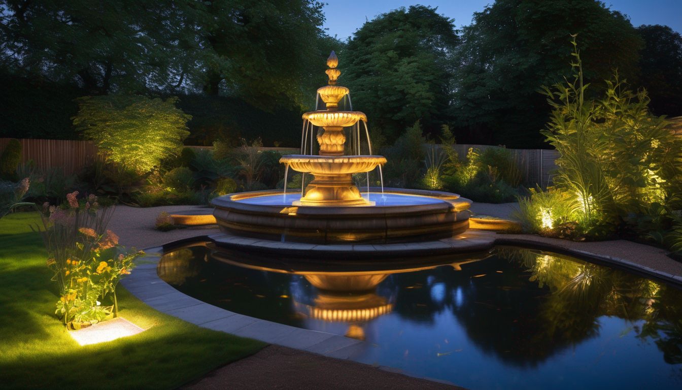 London garden pond fountain lighting