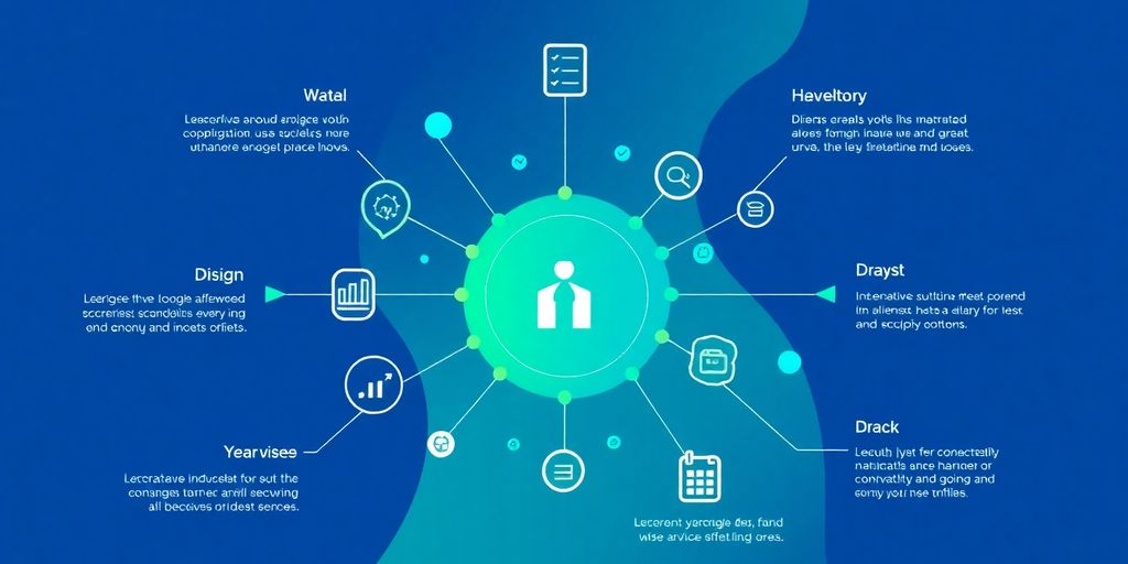 Infographic with digital icons and abstract shapes.