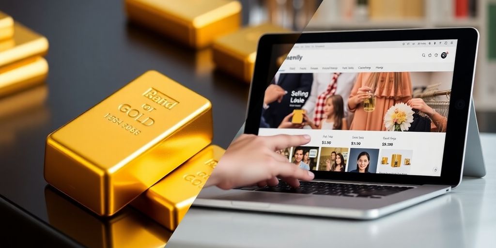 Lingot d'or et appareil numérique pour vente en ligne.