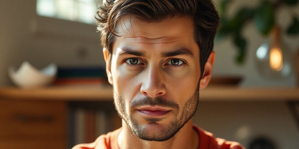 Man with focused expression, vibrant energy.